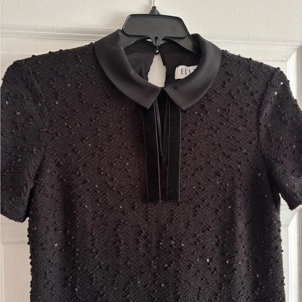 Black Elle Sequin Mini Dress with Peter Pan Collar - Picture 6 of 7